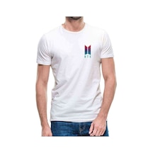 Bts Göğüs Logo Baskılı Beyaz Erkek Tshirt