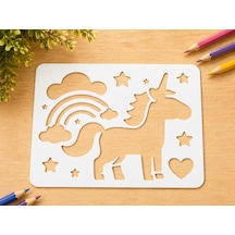 3d Baskı Unicorn Ve Gökkuşağı Çizim Şablonu - Desen Kalıbı - Beyaz