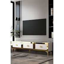 180dhdts4ba Lina 3 Kapaklı Pleksi Lazer Desen Tv Sehpası Beyaz-altın
