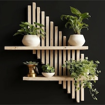 Verniksiz Yapışkanlı Duvar Rafı - Delme Gerektirmeyen Çıtalı Ahşap Raf - 60x30 Cm Montaja Hazır Bej