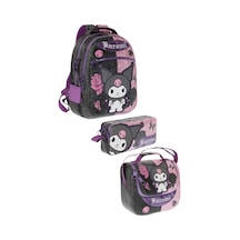 Kuromi Temalı Lisanslı Premium 3'lü Okul Seti Sırt Çantası-beslenme Çantası-kalemlik -çok Renkli