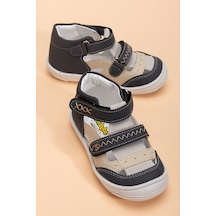 Şirinbebe Ortopedik Erkek Bebek İlkadım Ayakkabı Füme Çift Cırtlı Yan Açık-4060 Füme