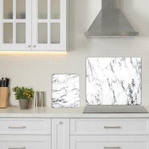 Decorita 2'Li Set Beyaz Mermer Cam Ocak Arkası + Cam Kesme Tablası