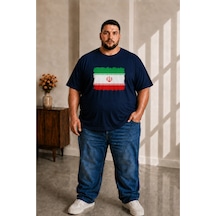 Sngl Tekstil Erkek Büyük Beden Kısa Kollu İran Bayrak Baskılı Tişört 3xl 4xl 5xl 6xl 7xl 8xl 9xl Lacivert