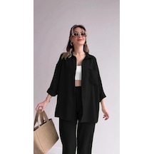 Barbora Keten Günlük 2'li Takım Pantolon Gömlek Ln21siyah16 001