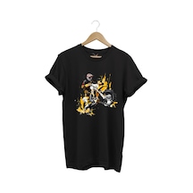 Motorcu Cross Motosiklet Baskılı Ön Kaldıran Motorcu %100 Pamuk Regular Fit Bisiklet Yaka T-shirt Siyah