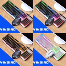 Yındıao K002 Usb Kablolu Mekanik Hissediyorum Turuncu Arkadan Aydınlatmalı Klavye + Optik Fare + Kulaklık Seti Siyah