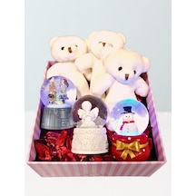 Özel Kutu İçinde 3 Adet Işıklı Mini Küre Ve Yavru Ayıcıklar Hediye Kutusu