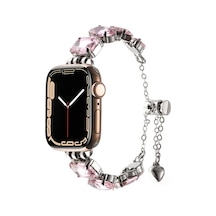 Apple Uyumlu Watch  42mm Ardx Krd-115 Renkli Taş Tasarımlı Kordon-rose Pembe
