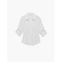 Koton Slim Fit Viskon Kumaş Pens Detaylı Uzun Kollu Çizgili Gömlek Bej Çizgili 6sak60042ew Ekru Çizgili