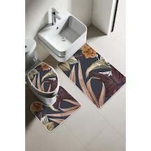 Modern Desenli Dijital Baskı 3 Lü Banyo Paspas Takımı Yıkanabilir Kaymaz Tabanlı Klozet Takımı Klz0024 Renkli