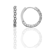 Gümüş Rodyumlu 17 Mm Zirkon Sıra Taşlı Halka Küpe