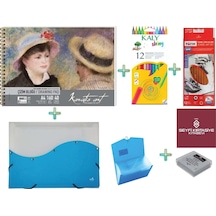 A4 Eskiz Boyama Seti 160 Gr Eskiz Defteri Dereceli Kalem Seti 13 Bölmeli Dosya Silgi Boya Kalemi