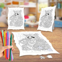 Yaprak Yiyen Panda Boyama Puzzle Tablo Çocuk Eğitici Yapboz