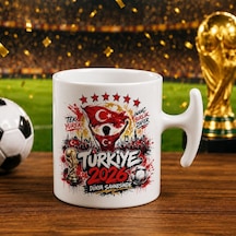 Bk Gift Türkiye Taraftar Temalı Dünya Futbol Kupası Tasarımlı Hammer Kupa Bardak-4 Tek Yürek Milli Takım Ruhu Beyaz