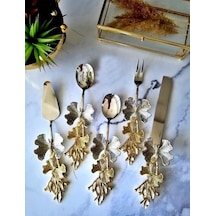 5 Parça Kelebek Desenli Gold Saplı Çelik Servis Seti