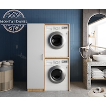 Almera Çamaşır Ve Kurutma Makinesi Dolabı Banyo Dolabı Meşe Beyaz Beyaz - Meşe