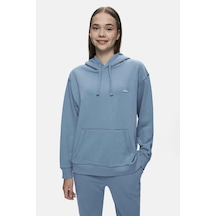 Ucla Weber Mavi Bisiklet Yaka Nakışlı Oversize Kadın Sweatshirt Mavi