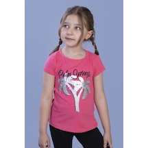 Toontoy Kids Toontoy Kız Çocuk Pullu Palmiye Nakışlı Tişört Fuşya