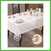 Vaveni Taç Keten Krem-krem 12 Kişilik 26 Parça 160 220 Cm Şık Premium Sofra Takımı Arz