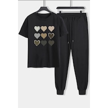 Uyguntarz Unisex Kalp 2'li Eşofman Takımı Siyah