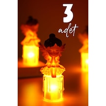 3lü Led Mum Kanatlı Melek Tip Dumansız Pilli Alevli Dekoratif Yapay Mum Işıldak Kahve 1037-7 Diğer