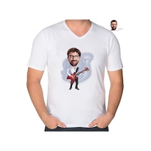 Abluka Online Kişiye Özel Erkek Gitarist Karikatürlü V Yaka Tişört-2