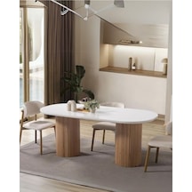 Echo İskandinav Oval Natural Ahşap Bohem Masa 90x160 Naturel - Beyaz