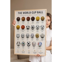 The World Cup Ball Dünya Kupası Maç Topları İnfografik Lüks Çerçeveli Tasarım Futbol Duvar Dekoru Kayın