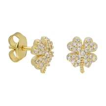 Zirkon Yonca Küpe 717061 Gold Gümüş