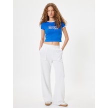 Koton Slogan Baskılı Tişört Bisiklet Yaka Biyeli Kısa Kollu Slim Fit Mavi 4sal11229ık Mavi