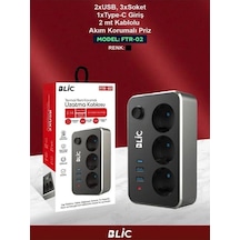 Byars-sigortalı Termal Akım Korumalı Güvenli Priz 2 Metre Kablo Anahtarlı 1xpd Type-c 2xusb Çoklu-byars 1