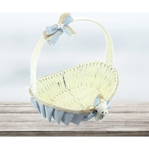 Saplı Oval Kumaş Süslü Sepet 36 Cm Orta Boy Gri