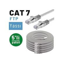 5 adet IRENIS CAT7 Kablo Yassı FTP Ethernet Kablosu, 5 mt Gri