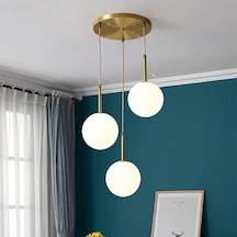 Rsylight Rustik Dekoratif Metal Modern Eskitme Kaplama Opal Camlı 3 Lü Avize Eskitme