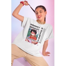 Sevbano Tasarım Monkey D. Luffy Gear 5 Baskılı Unisex Oversize Anime Dizi Beyaz