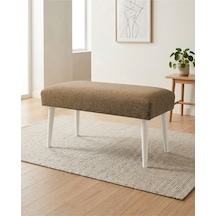 Kahverengi Keten Kumaş Bench Puf 90x45x46 Cm Ahşap Beyaz Ayaklı Demonte Modern Yatak Ucu Bench Oturma Bankı Antre Koridor Pufu