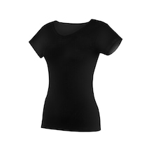 3 Adet Yıldız Bayan Likralı V Yaka Kısa Kollu T-shirt Fanila 2371 Siyah