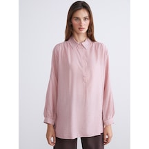 Lcwaıkıkı Classic Pembe Gömlek Yaka Çizgili Oversize Kadın Tunik