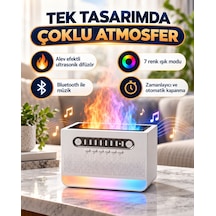 Alev Efektli Aroma Difüzör Beyaz Gürültü Sesli Hoparlörlü 7 Renk Led Işıklı Dekoratif Hava Nemlendirici Buhar Makinesi Ses Seviyesi Ayarlı
