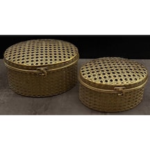 Fma-589 2 Li Metal Dekoratif Kutu Seti 18x11-18x13 Cm Şık Ev Aksesuarı Saklama Kutusu Minimal