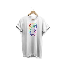 Neon Ayıcık Baskılı Beyaz T-shirt Beyaz