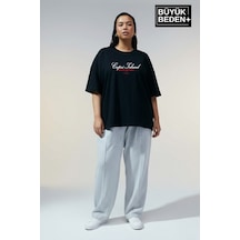 Superlife Kadın Büyük Beden Capri Island Baskılı 3xl-6xl Bisiklet Yaka Tshırt Spr26btsk510-14 Siyah