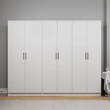 Kardelen Serisi 220 Cm Mat Beyaz 6 Kapılı 9 Raflı Elbise Dolabı - Gardırop Seti Beyaz