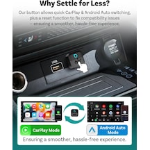 Mini Pico, 2026 Yeniliği 2'in'1 Kablosuz Carplay Ve Android Auto Adaptörü Tek Dokunuşla Cihaz Değişimi, Tak Ve Kullan, Wifi 6 Ve Bluetooth 5.4, İphone Ve Android İçin Otomatik Bağlanır 7"