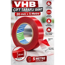 Çift Taraflı Bant 20 Mm X 5 Metre Güçlü Tutunma, Çok Amaçlı Montaj Ve Sabitleme Bandı