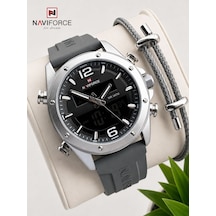 Naviforce Silokon Kordon Dijital & Analoğ Mekanizma Bileklik Hediyeli 3 Atm Erkek Kol Saati Nf9264.3 Gri