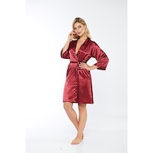 Sistina Bayan Bordo Saten Sabahlık 14004 Bordo