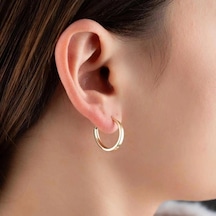 Bayar Gold 14 Ayar Altın Düz Halka Gizli Kilit Küpe 1.9 Cm Sarı Altın