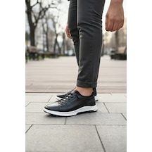 Enoch Hakiki Deri Yüksek Tabanlı Erkek Sneaker Ortopedik Taban Siyah